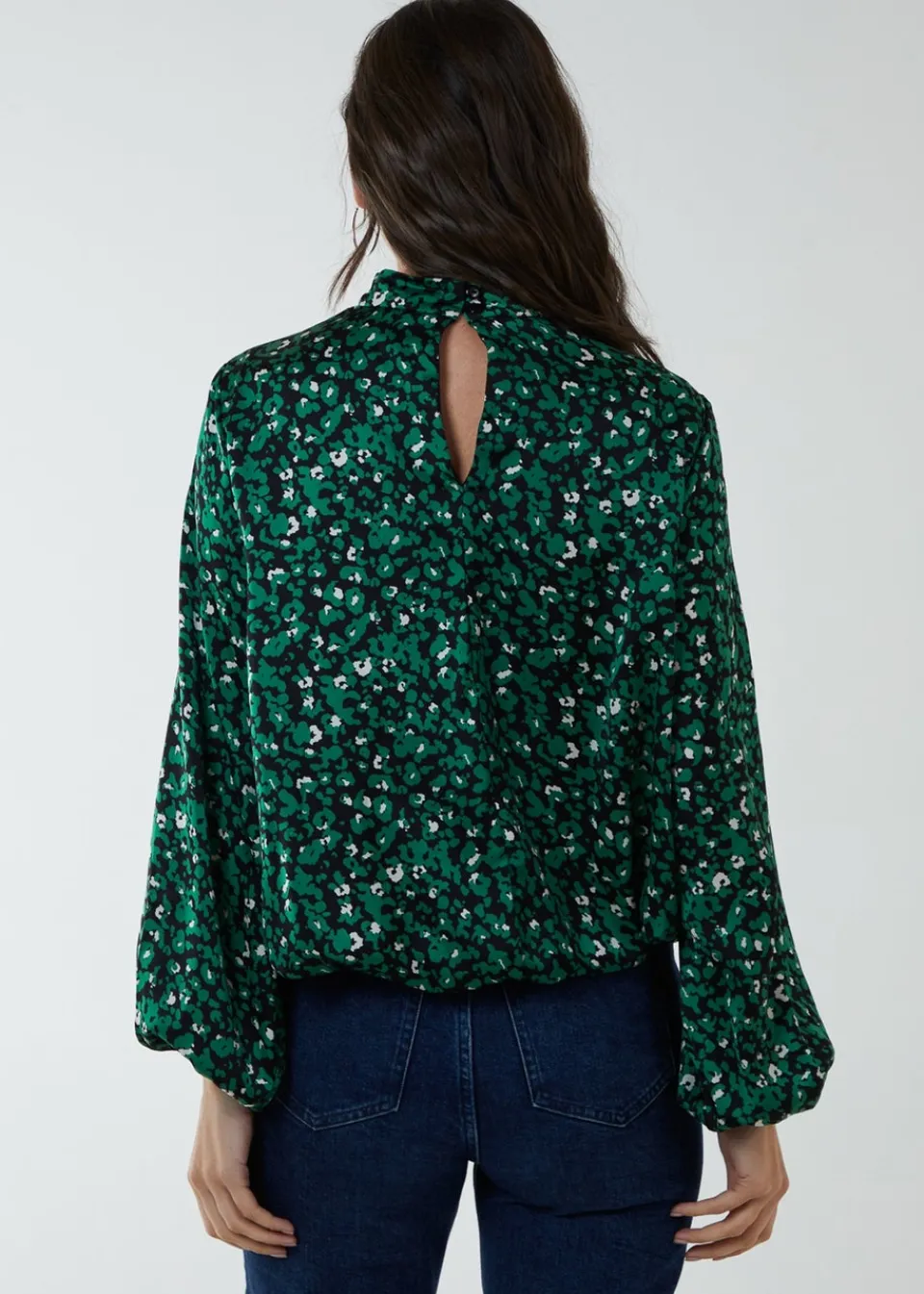 Tops>Blue Vanilla Satin Blouson Top Green