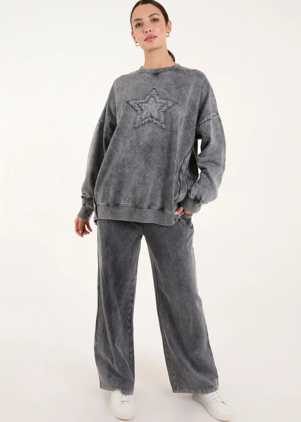 Trousers>Blue Vanilla Grey Acid Wash Straight Leg Joggers
