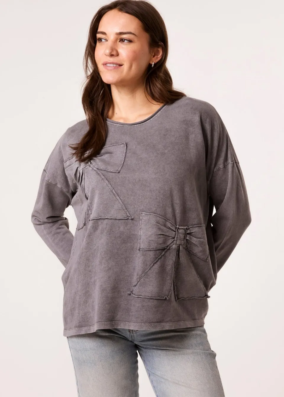 Loungewear>Blue Vanilla Grey Bow Sweatshirt