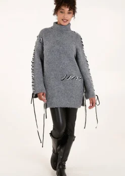Tops>Blue Vanilla Grey Embroidered Stitch Jumper