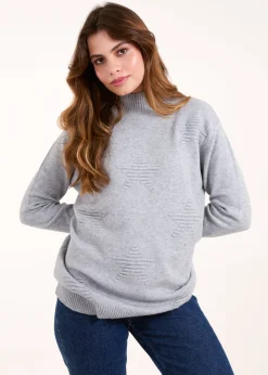 Tops>Blue Vanilla Grey High Neck Star Jumper