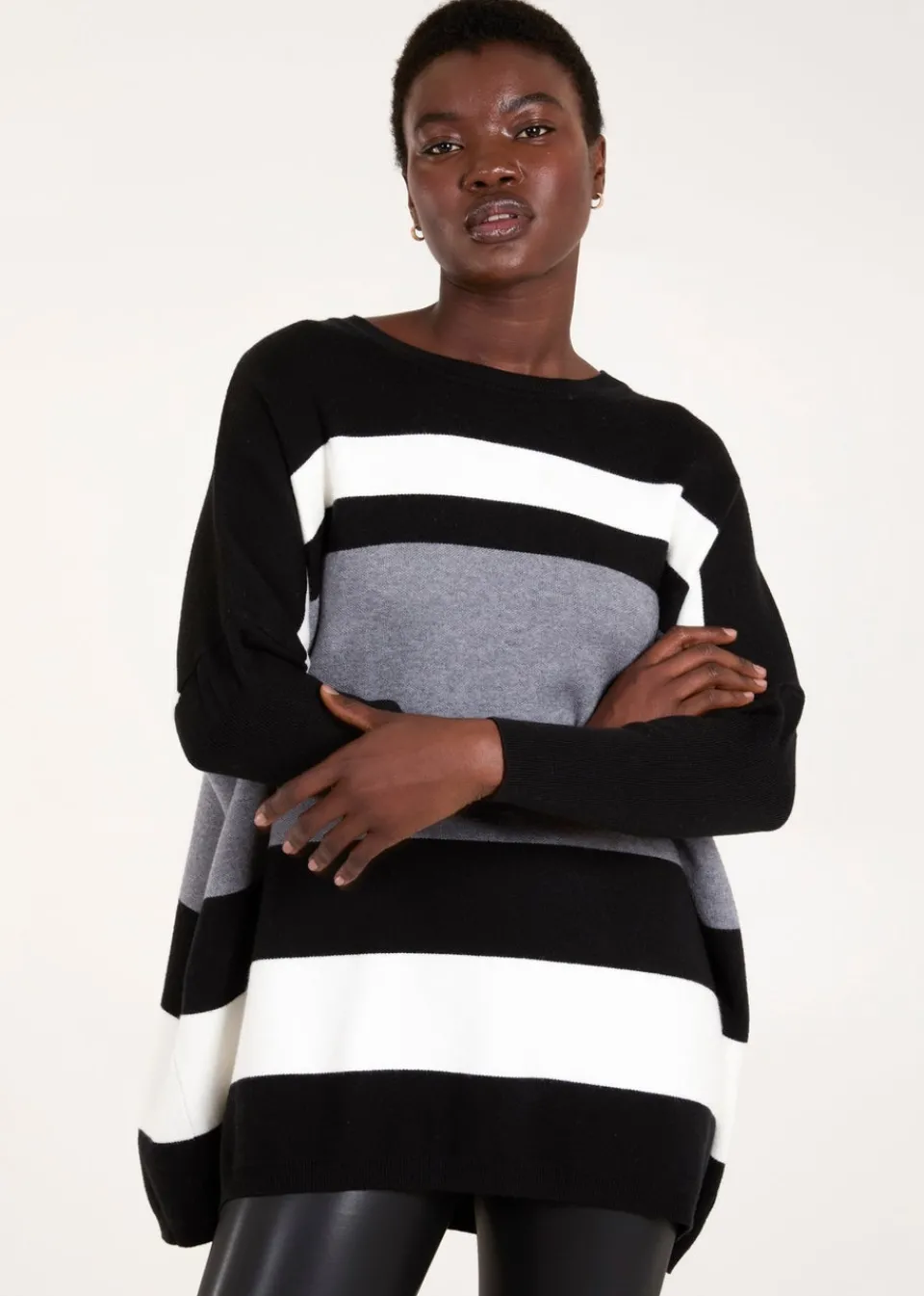 Tops>Blue Vanilla Grey Multi Stripe Colour Block Jumper