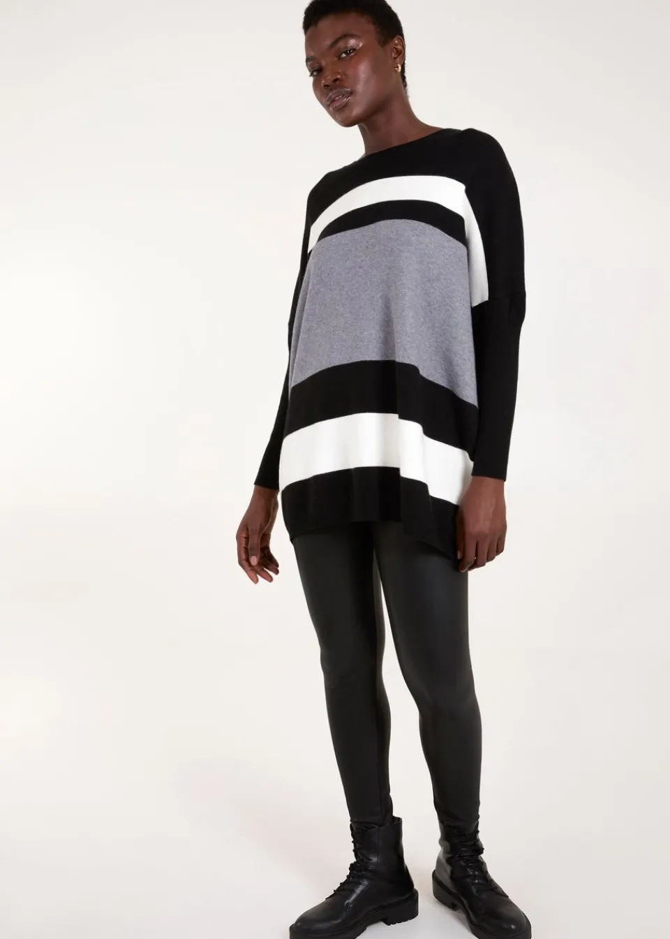 Tops>Blue Vanilla Grey Multi Stripe Colour Block Jumper