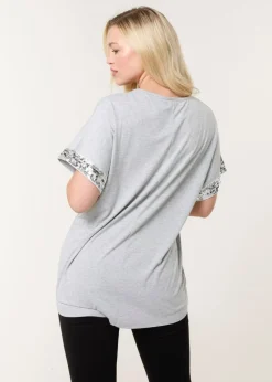 T-Shirts>Blue Vanilla Grey Sequin Trim Oversized Top