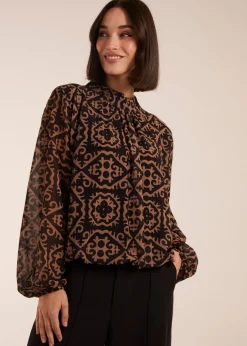 Blouses & Shirts>Blue Vanilla High Neck Baroque Blouse Black