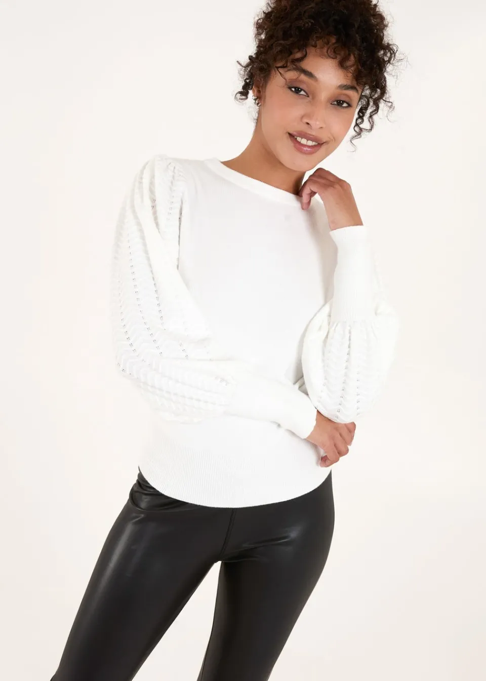 Knitwear>Blue Vanilla Ivory Balloon Sleeve Knit Jumper