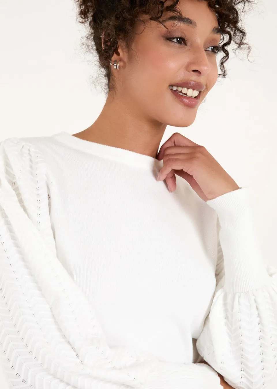 Knitwear>Blue Vanilla Ivory Balloon Sleeve Knit Jumper