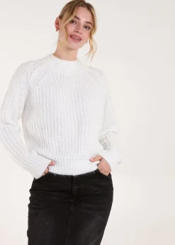 Tops>Blue Vanilla Ivory Cable Knit High Neck Jumper