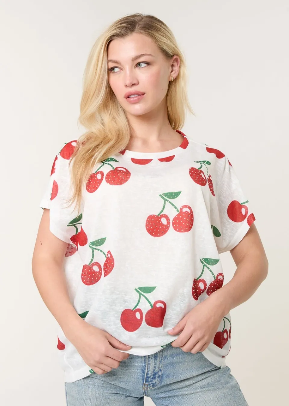 T-Shirts>Blue Vanilla Ivory Cherry Oversized Top
