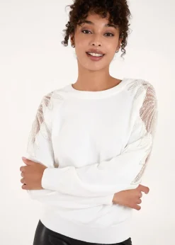 Tops>Blue Vanilla Ivory Embellished Sleeve Jumper