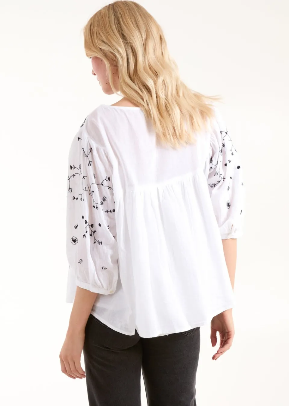 Tops>Blue Vanilla Ivory Embroidered All Over Blouse