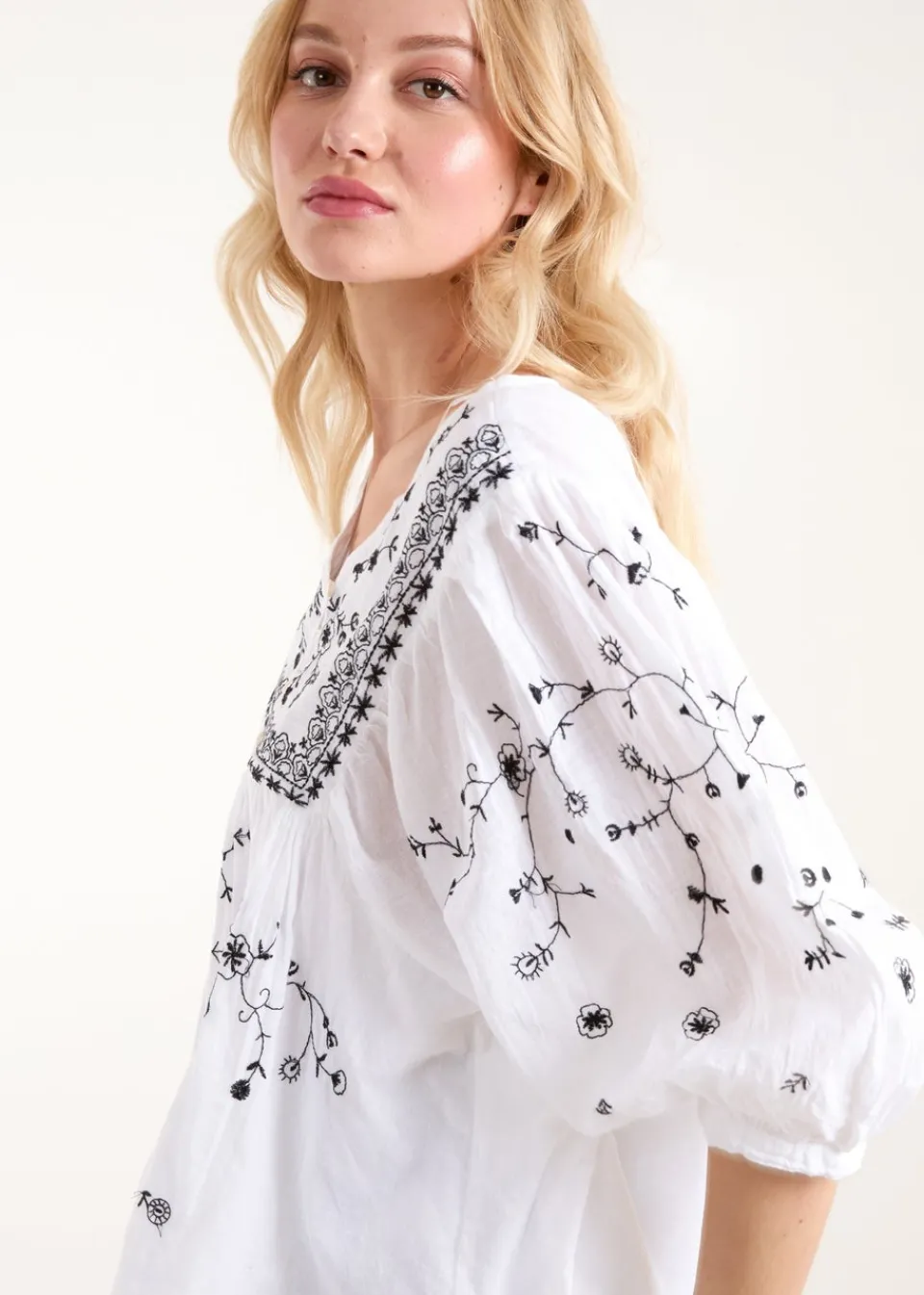 Tops>Blue Vanilla Ivory Embroidered All Over Blouse