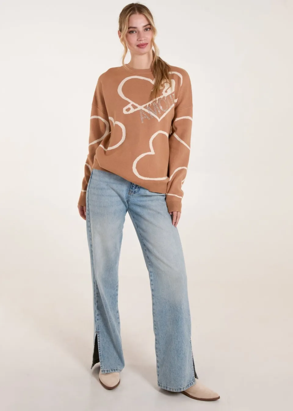 Knitwear>Blue Vanilla Ivory Heart Print 'Amour' Jumper