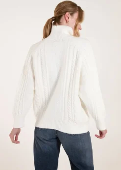 Tops>Blue Vanilla Ivory High Neck Cable Knit Jumper