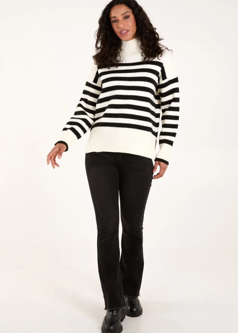 Tops>Blue Vanilla Ivory High Neck Striped Jumper