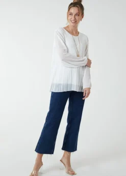 T-Shirts>Blue Vanilla Long Sleeve Pleated Top Ivory
