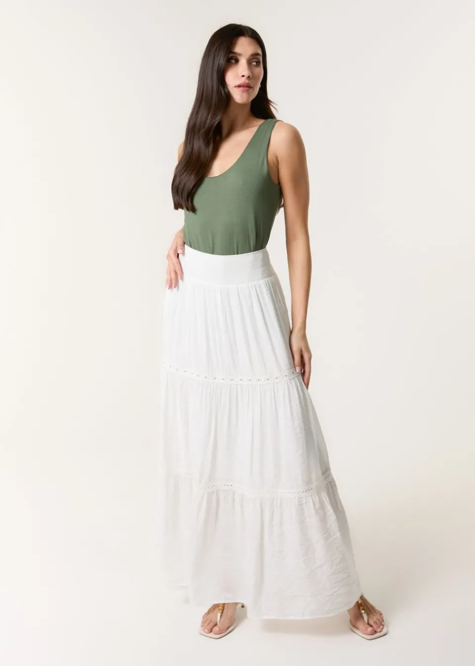 Skirts>Blue Vanilla Ivory Mix Crochet Maxi Skirt