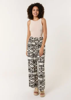Trousers>Blue Vanilla Ivory Printed Wide Leg Trousers