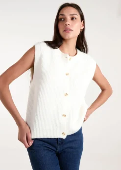 Tops>Blue Vanilla Ivory Ribbed Knit Vest