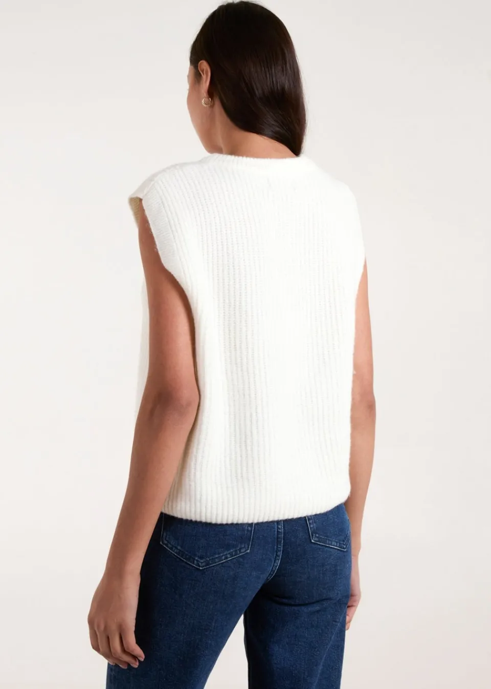 Tops>Blue Vanilla Ivory Ribbed Knit Vest
