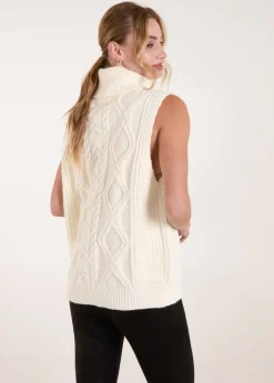 Tops>Blue Vanilla Ivory Roll Neck Cable Knit Vest