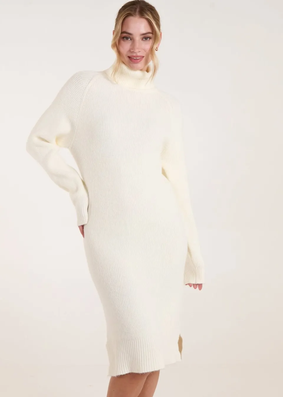 Knitwear>Blue Vanilla Ivory Roll Neck Jumper Dress