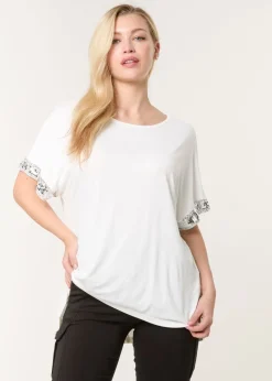 T-Shirts>Blue Vanilla Ivory Sequin Trim Oversized Top