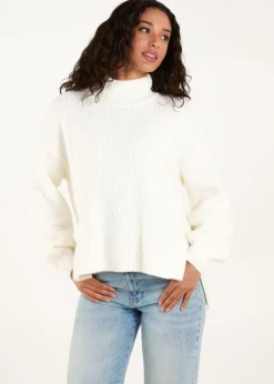 Tops>Blue Vanilla Ivory Textured High Neck Jumper