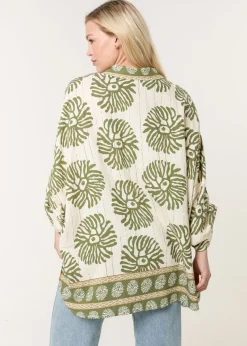 Tops>Blue Vanilla Khaki Abstract Oversized Shirt