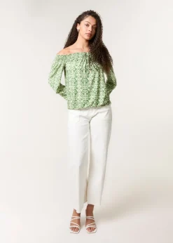 Tops>Blue Vanilla Khaki Bubble Hem Bardot Top