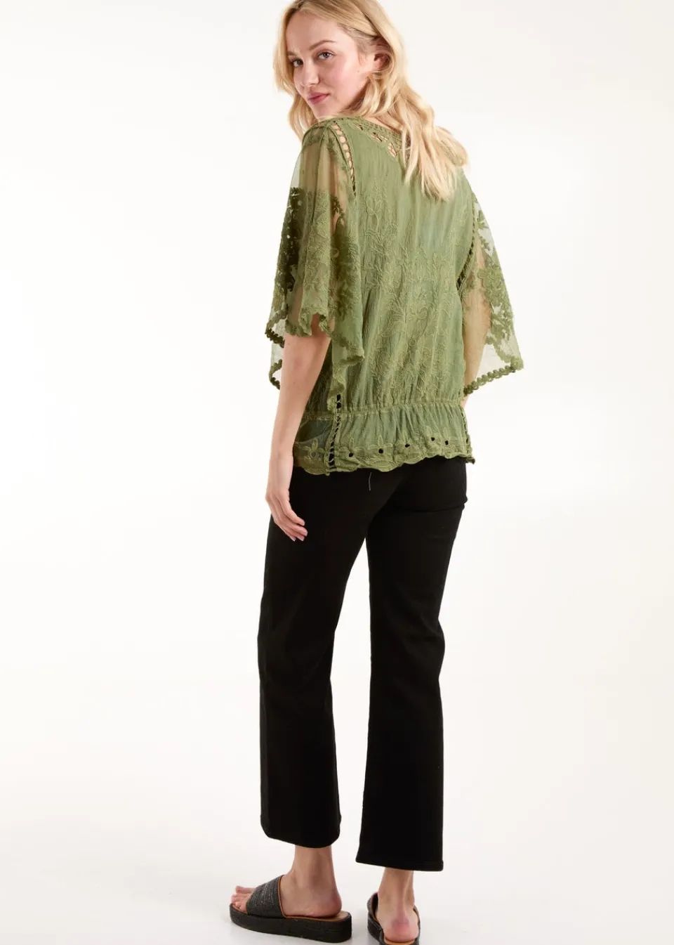 Tops>Blue Vanilla Khaki Butterfly Print Blouse
