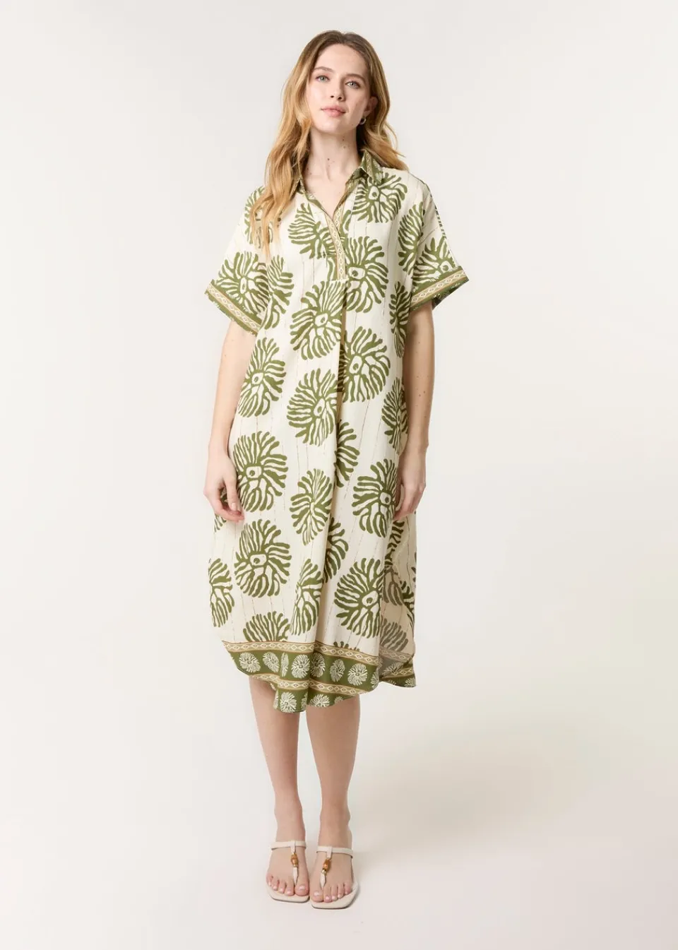 Dresses>Blue Vanilla Khaki Collar Midi Tunic