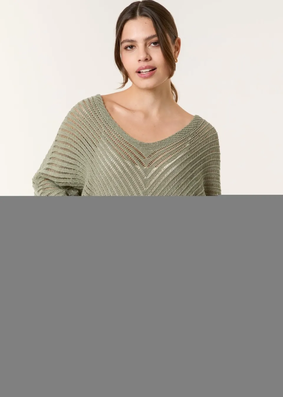 Knitwear>Blue Vanilla Khaki Crochet V Neck Jumper