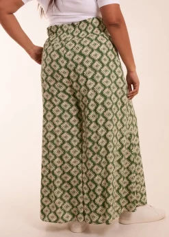 Trousers>Blue Vanilla Khaki Curve Shirred Wide Leg Aztec Trouser Blue