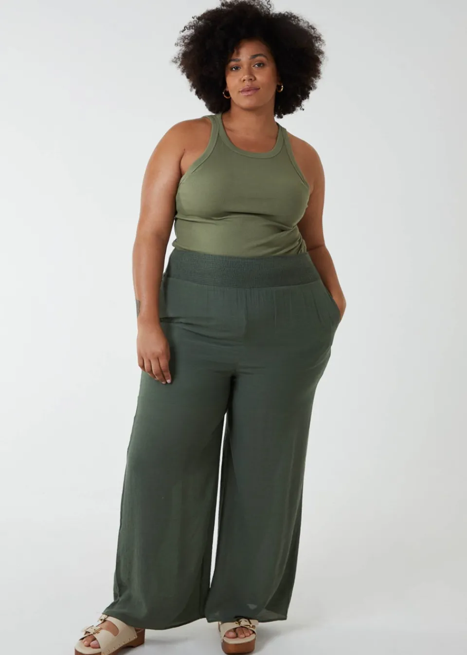 Trousers>Blue Vanilla Curve Wide Leg Trousers Khaki