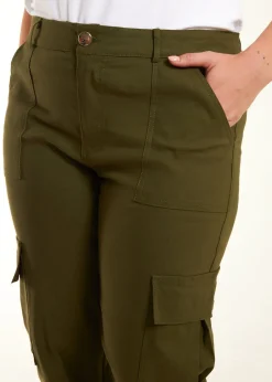 Trousers>Blue Vanilla Curve Straight Leg Pocket Detail Cargo Joggers Khaki