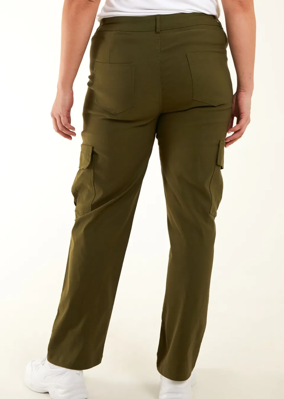 Trousers>Blue Vanilla Curve Straight Leg Pocket Detail Cargo Joggers Khaki