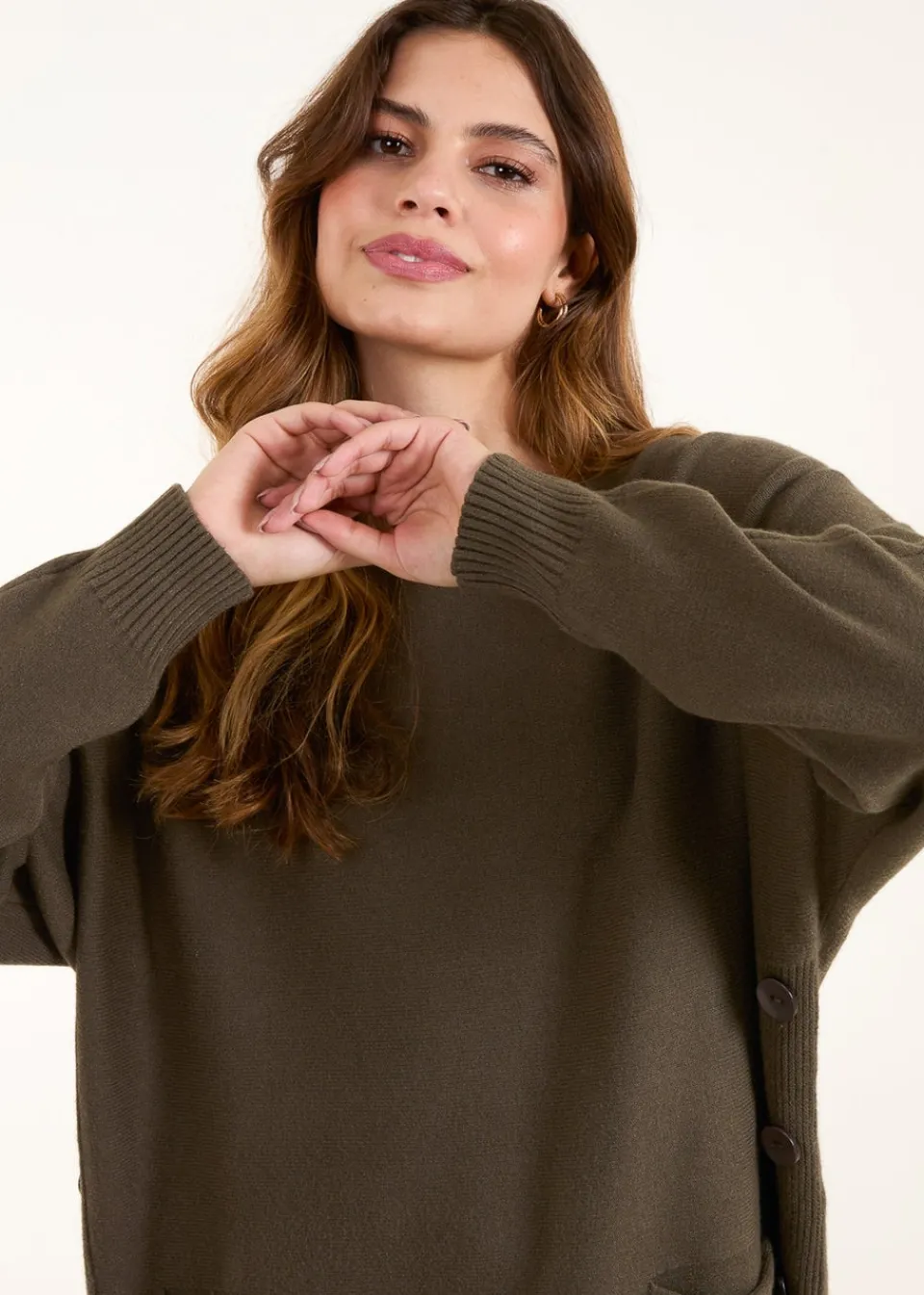 Tops>Blue Vanilla Khaki Pocket Slash Neck Jumper