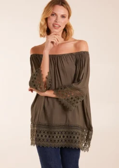 Tops>Blue Vanilla Khaki Round Neck Detail Blouse