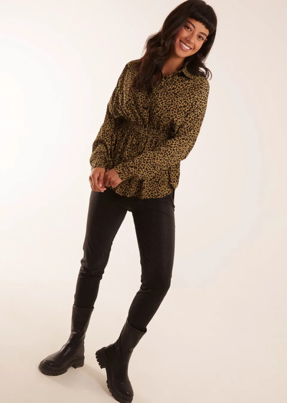 Tops>Blue Vanilla Khaki Shirred Batwing Shirt