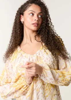 Tops>Blue Vanilla Lemon V Neck Gathered Bubble Hem Top