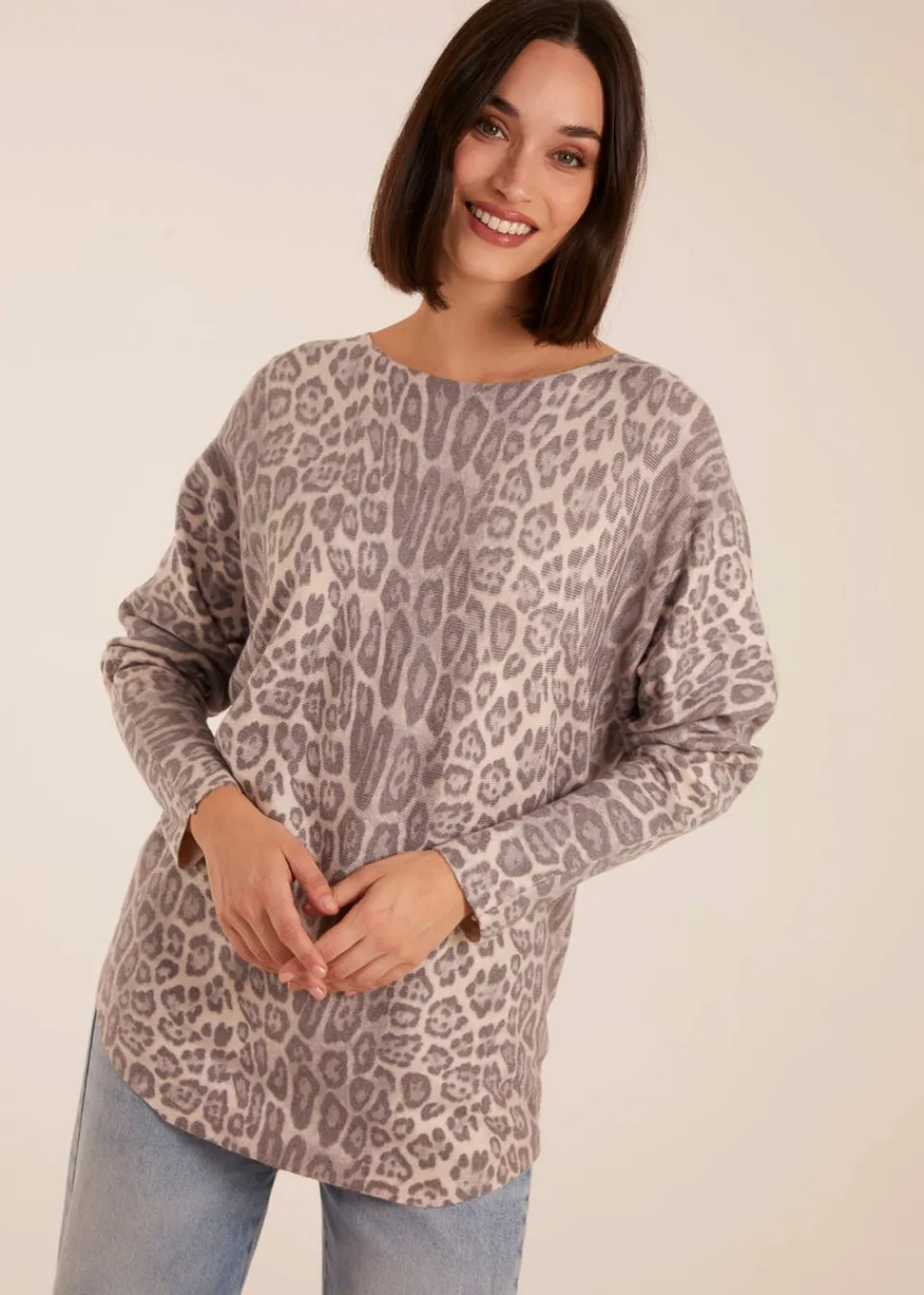 Tops>Blue Vanilla Leopard Print Jumper
