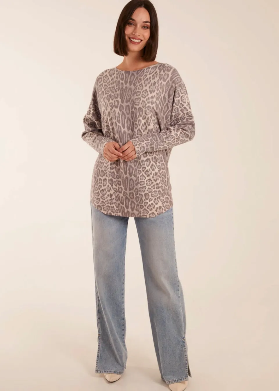 Tops>Blue Vanilla Leopard Print Jumper