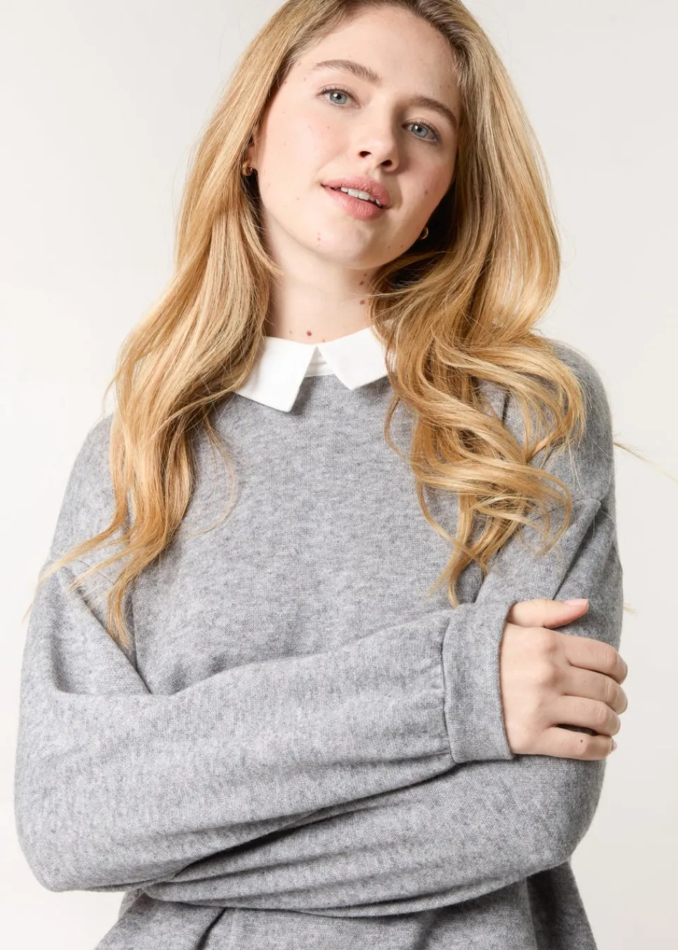 Knitwear>Blue Vanilla Light Grey 2in1 Cut & Sew Sweater