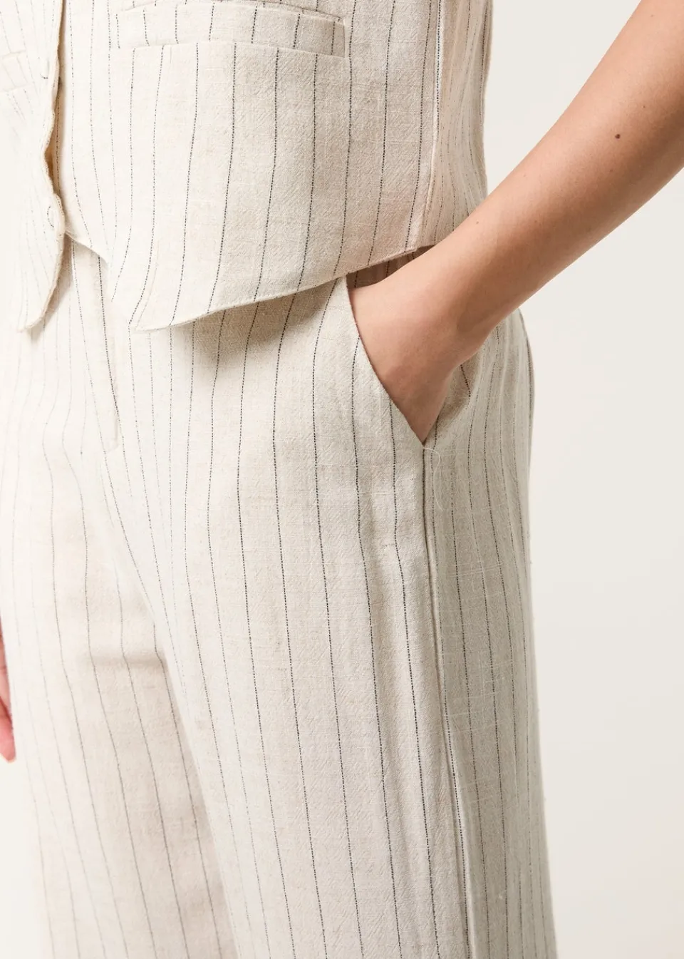 Trousers>Blue Vanilla Linen Pinstripe Drawstring Trousers