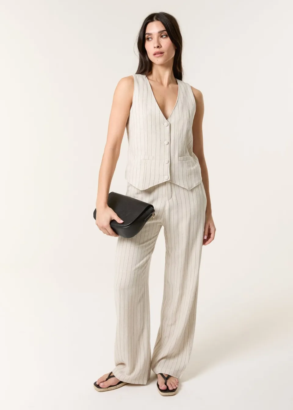 Trousers>Blue Vanilla Linen Pinstripe Drawstring Trousers
