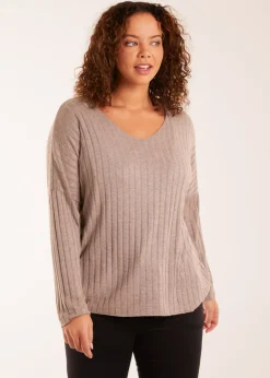 Tops>Blue Vanilla V-Neck Ribbed Jumper Mocha
