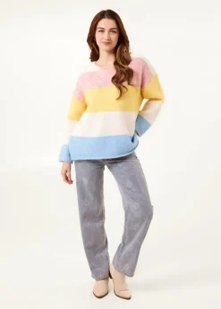 Knitwear>Blue Vanilla Multi Colourful Stripped V Neck Jumper