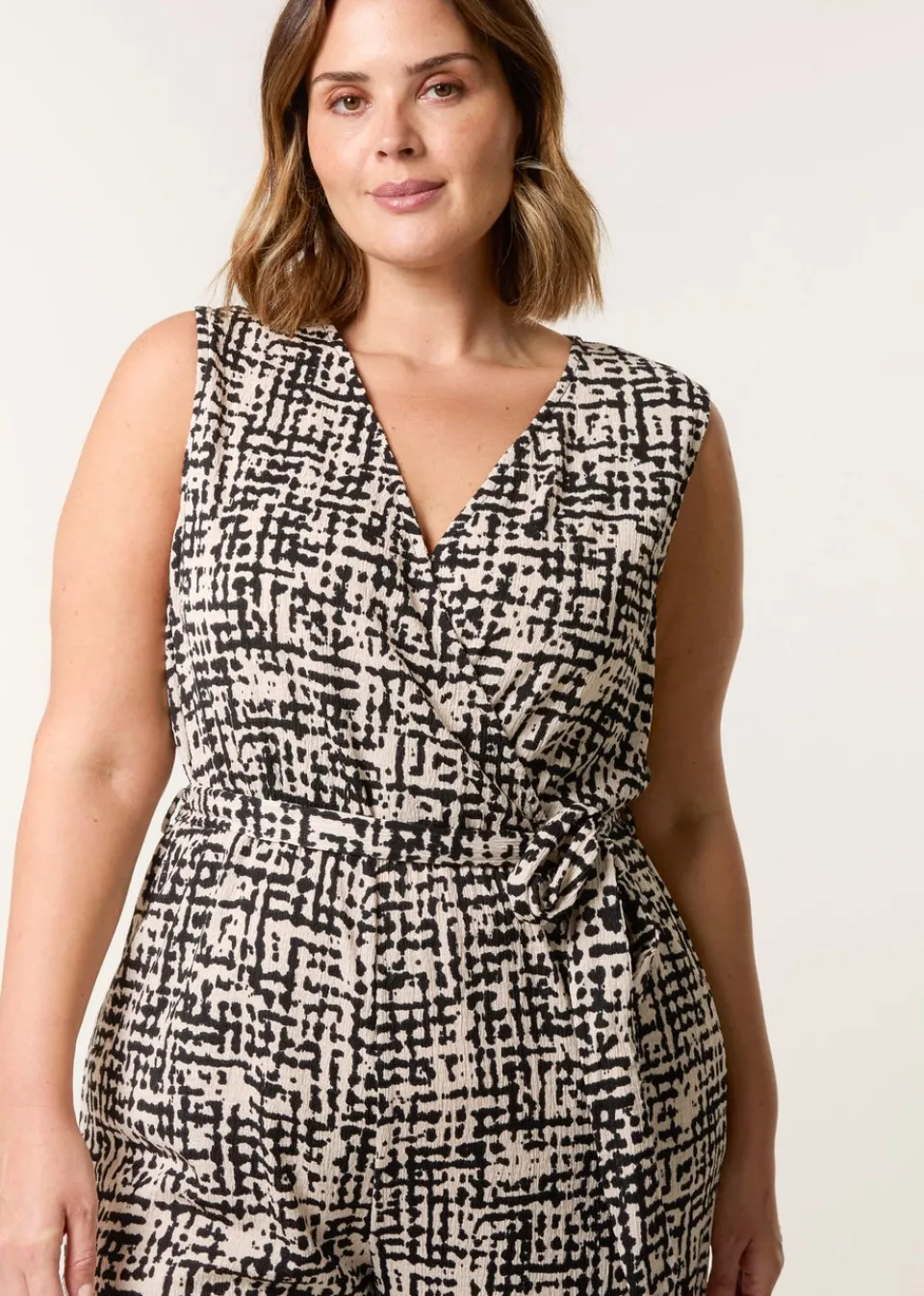 Jumpsuits & Playsuits>Blue Vanilla Multi Curve Sleeveless Belted Jumpsuit