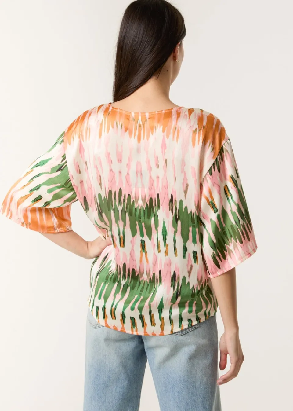 Tops>Blue Vanilla Multi Satin Tie Front Blouse